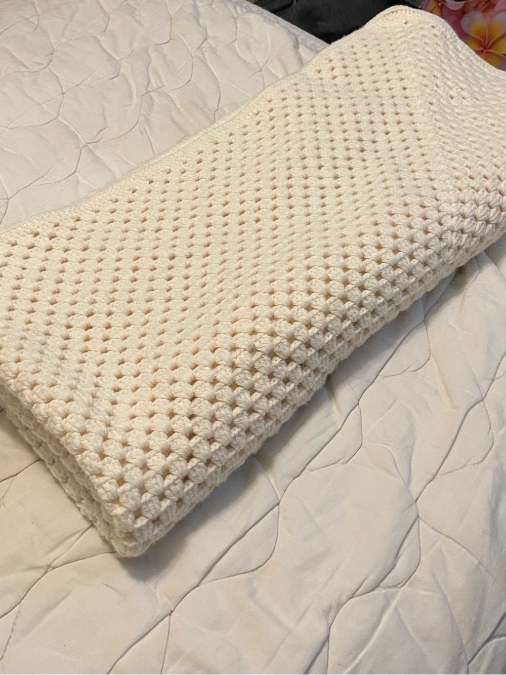 Cream Crochet Throw Blanket - Classic Cozy Comfort 54x27